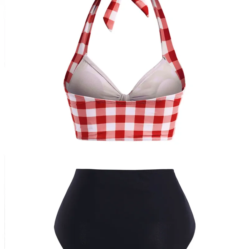 Women's Tummy Control Plaid Tankini 3