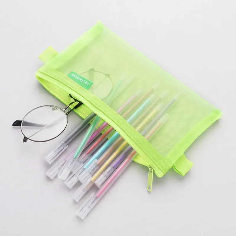 1pc Transparent Mesh Pencil Case Storage Student Simple Pencil Bag Large Capacity Pouches Stationery Organizer Pencilcase Holder 4