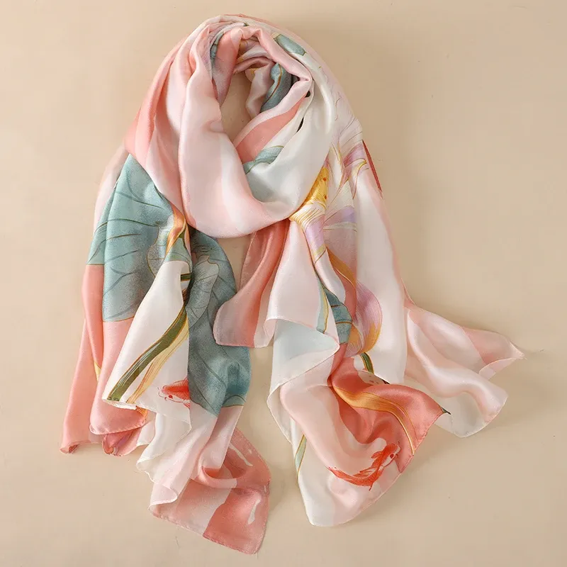 Large Silk Satin Scarf Hijab - Spring Print 3