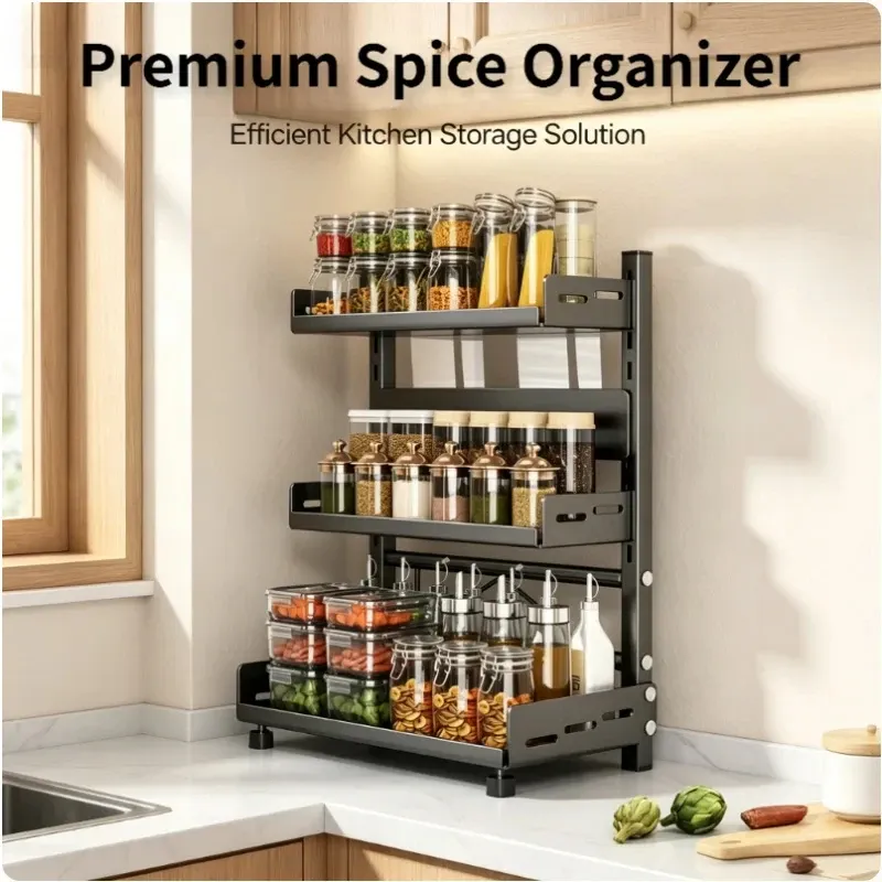 3-Tier Black Metal Spice Rack Organizer 3