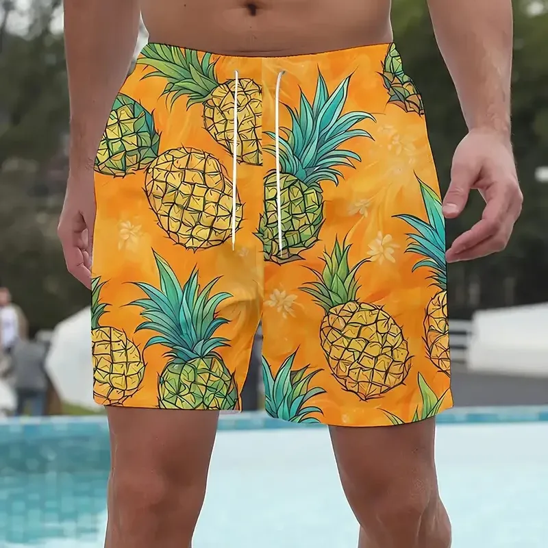 Men's 3D Pineapple Print Beach Shorts 4