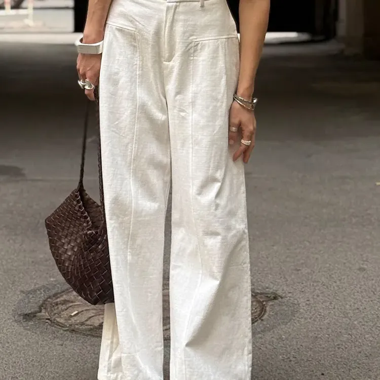 White Linen Wide Leg Formal Pants 2