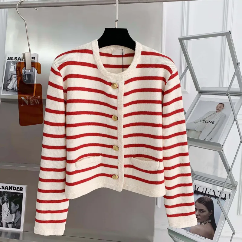Women's Striped Knit Crop Cardigan 4