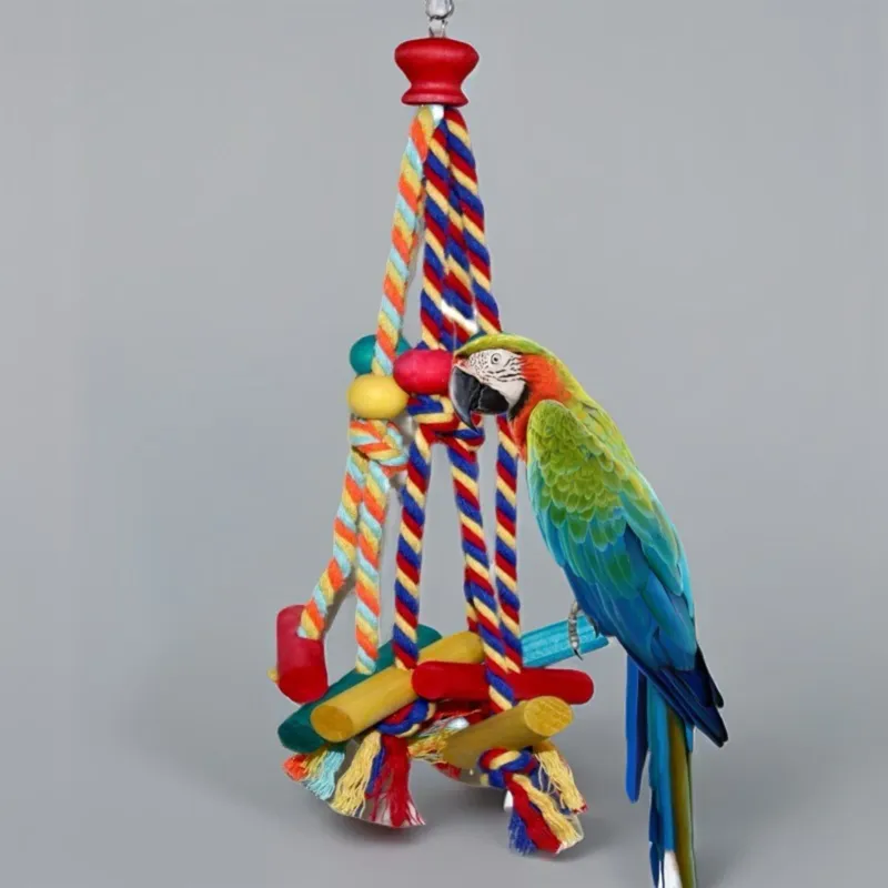 Wooden Rope Bird Chewing Climbing Toy 5