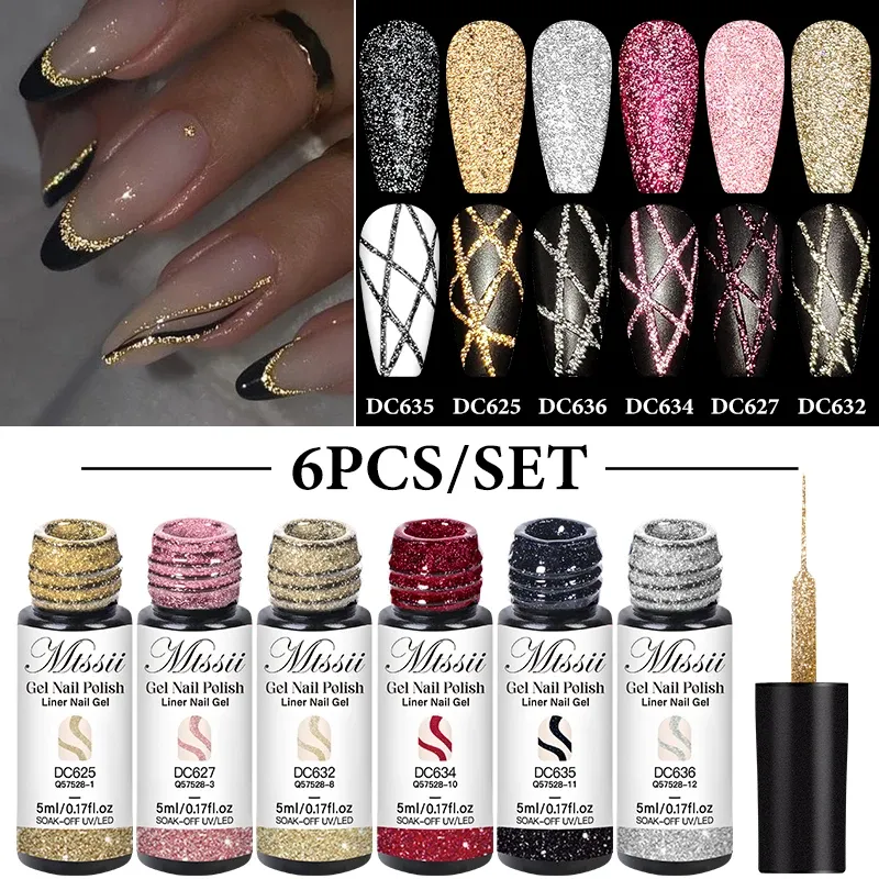 Reflective Glitter Liner Gel Nail Polish Set 2