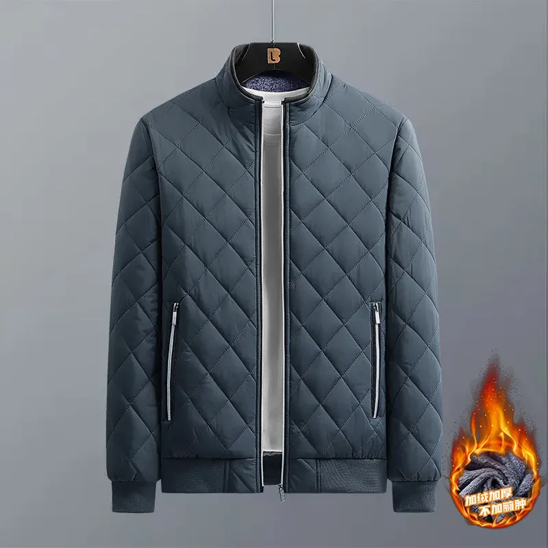 Men's Diamond Pattern Fleece Bomber Jacket 5