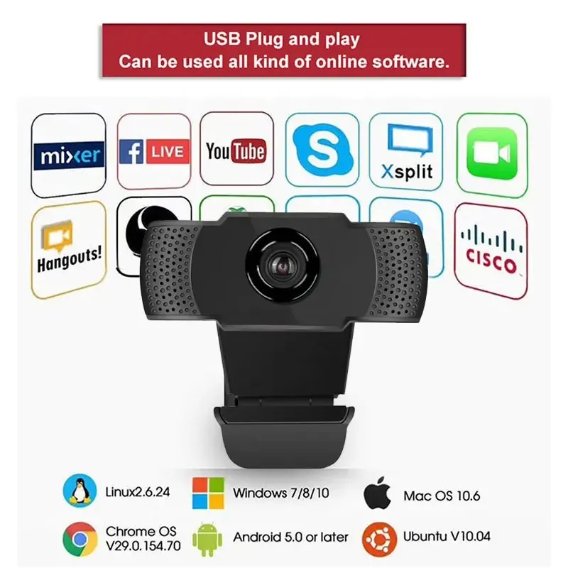 1080P HD Webcam with LED Light & Mic 5