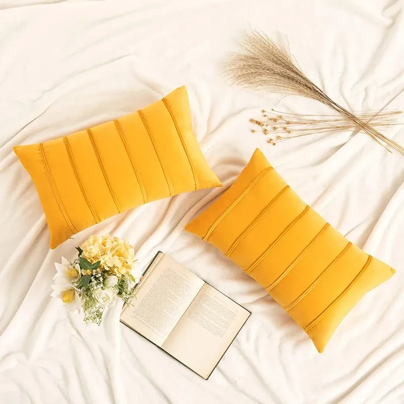 Fall Velvet Striped Throw Pillow Cover 4