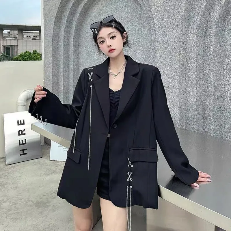 Black Y2K Chain Detail Blazer 6