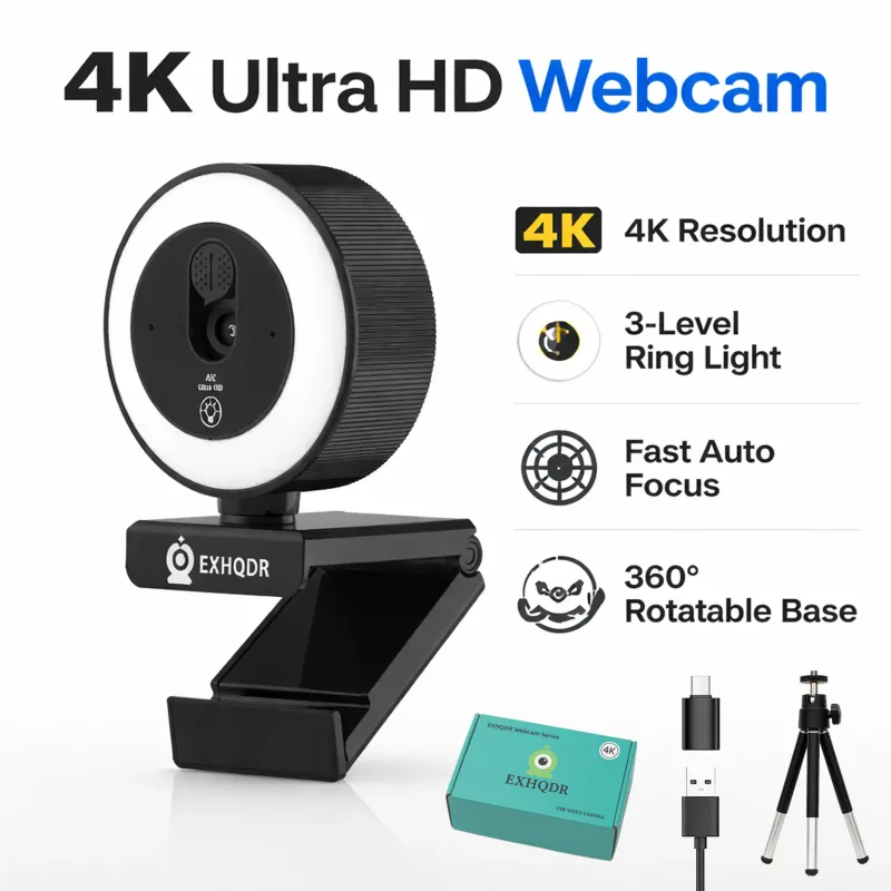 EXHQDR 4K Webcam with Ring Light 1
