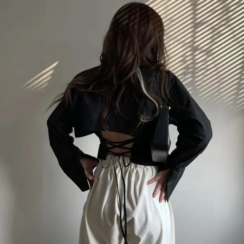 Korean Bandage Shirt Women Backless Chic Blouse 6