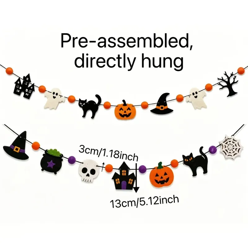 Halloween Skull Cat Pumpkin Felt Garland 3