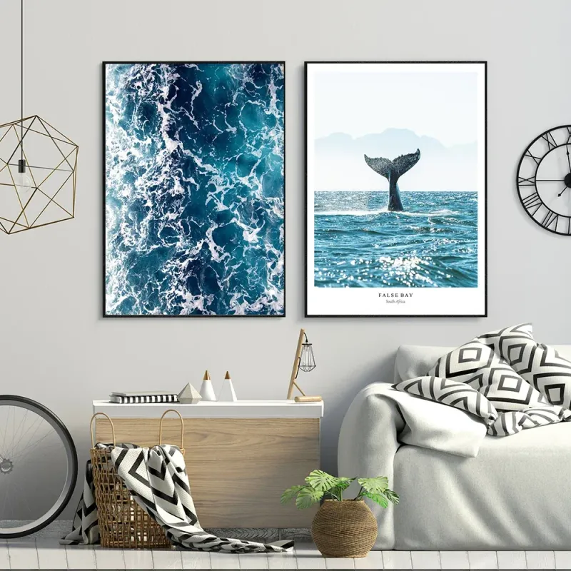 Minimalist Blue Whale Tail Canvas Art 4