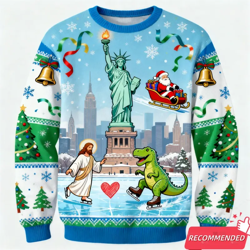 T-Rex Jesus Christmas Ugly Sweater 4