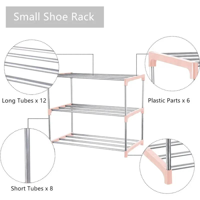 Pink 3-Tier Narrow Stackable Shoe Rack 5