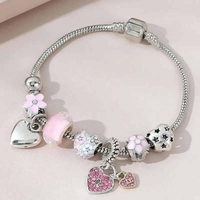 Heart Flower Glass Charm Bracelet 2