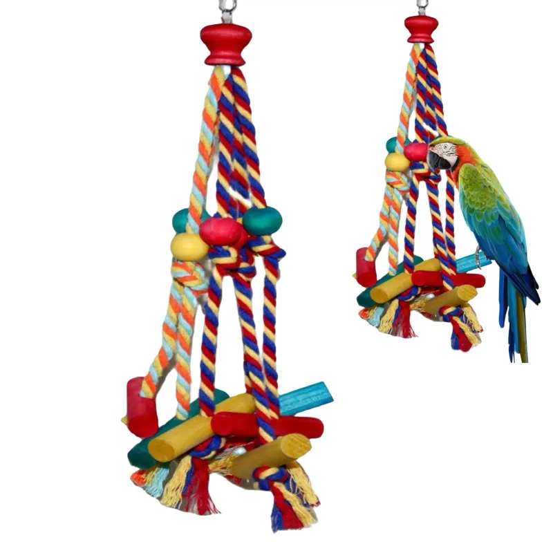 Wooden Rope Bird Chewing Climbing Toy 1