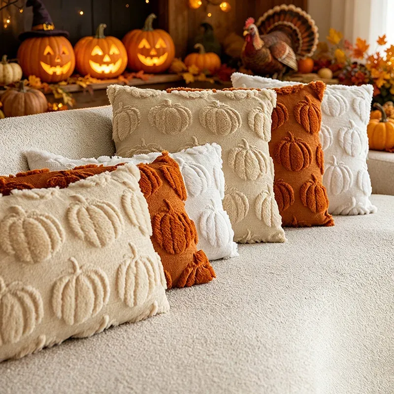 3D Plush Pumpkin Throw Pillow with Bow 2