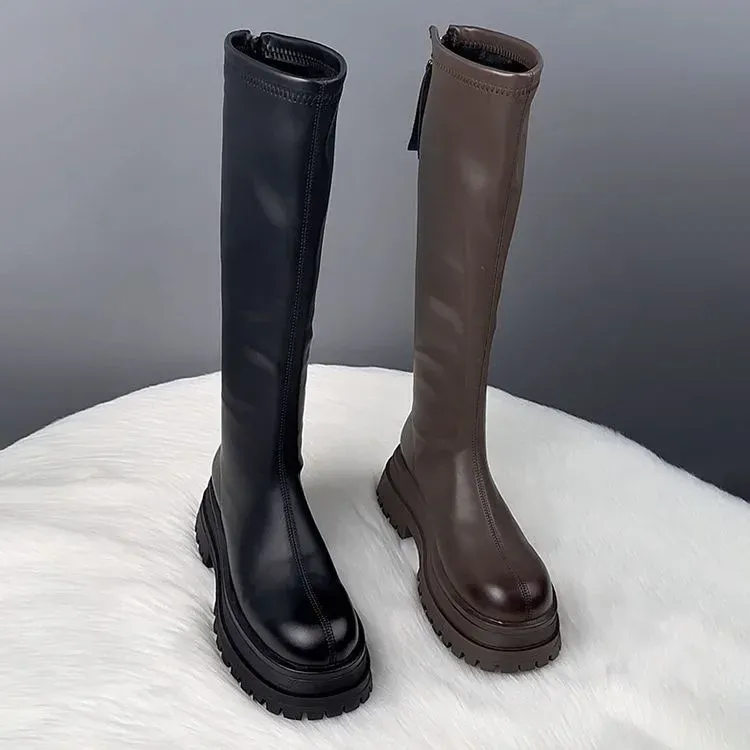 Women's Black Long Thick Bottom Boots 3