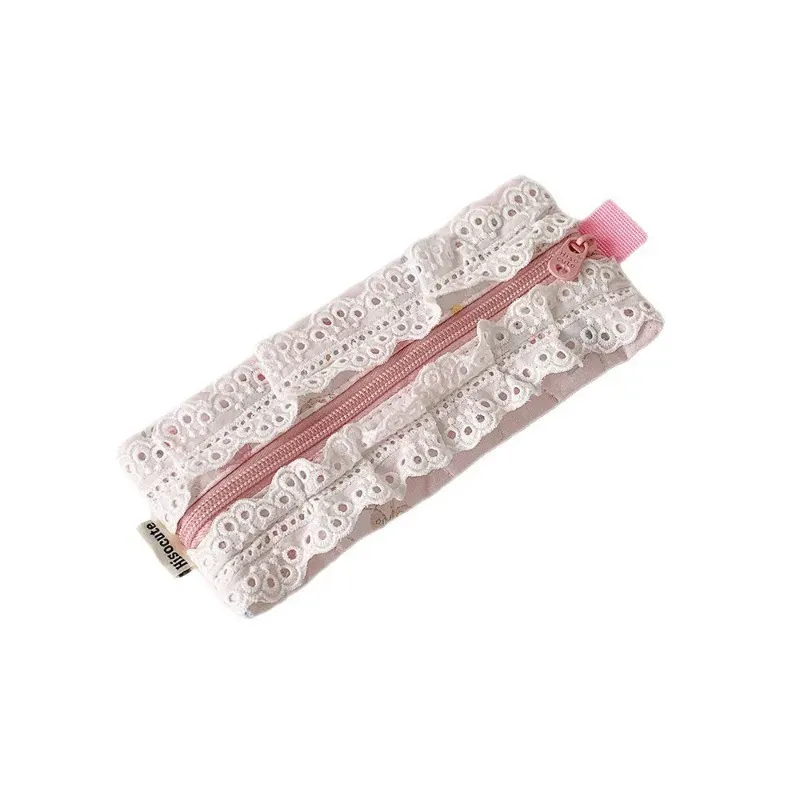 Lace Pencil Case for Student Girl Ruffle Cute Korean Makeup Stationery Organizer Bag Portable Pouch Back To School Kawaii Gift 5