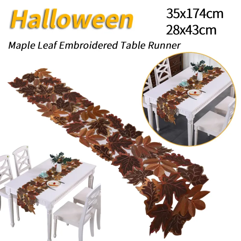 Autumn Maple Leaf Embroidered Table Runner Set 2