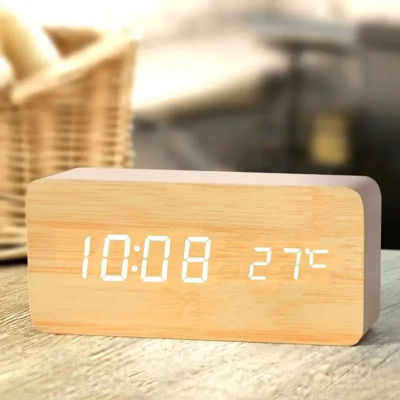 Wooden Digital Alarm Clock with Temperature 1