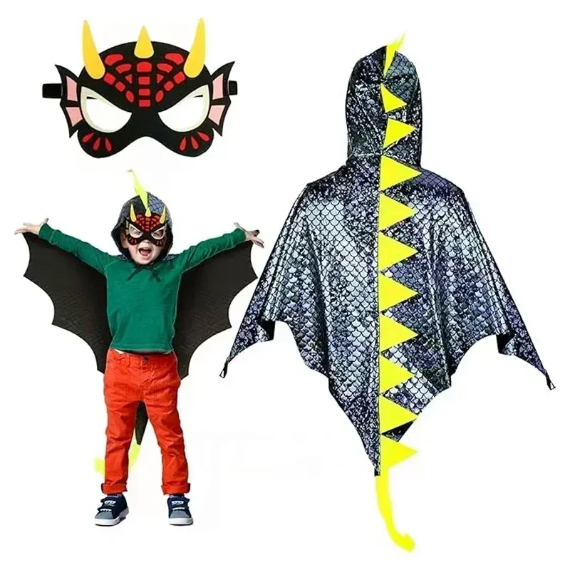 Child Green Dinosaur Cloak Costume Set 4