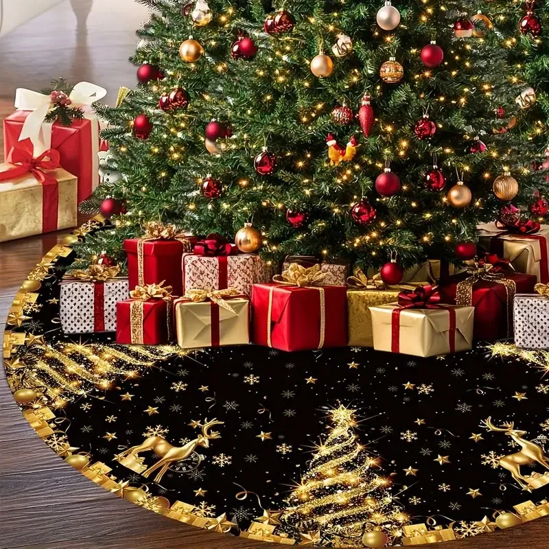 Black & Gold Glitter Christmas Tree Skirt 1