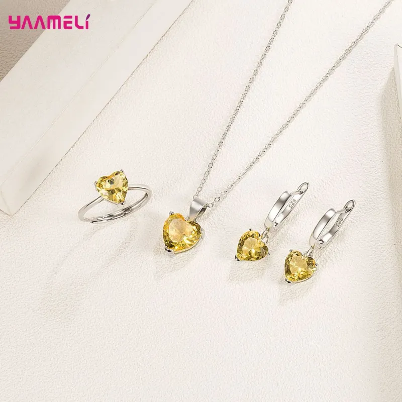 925 Sterling Silver Heart Zircon Jewelry Set 6