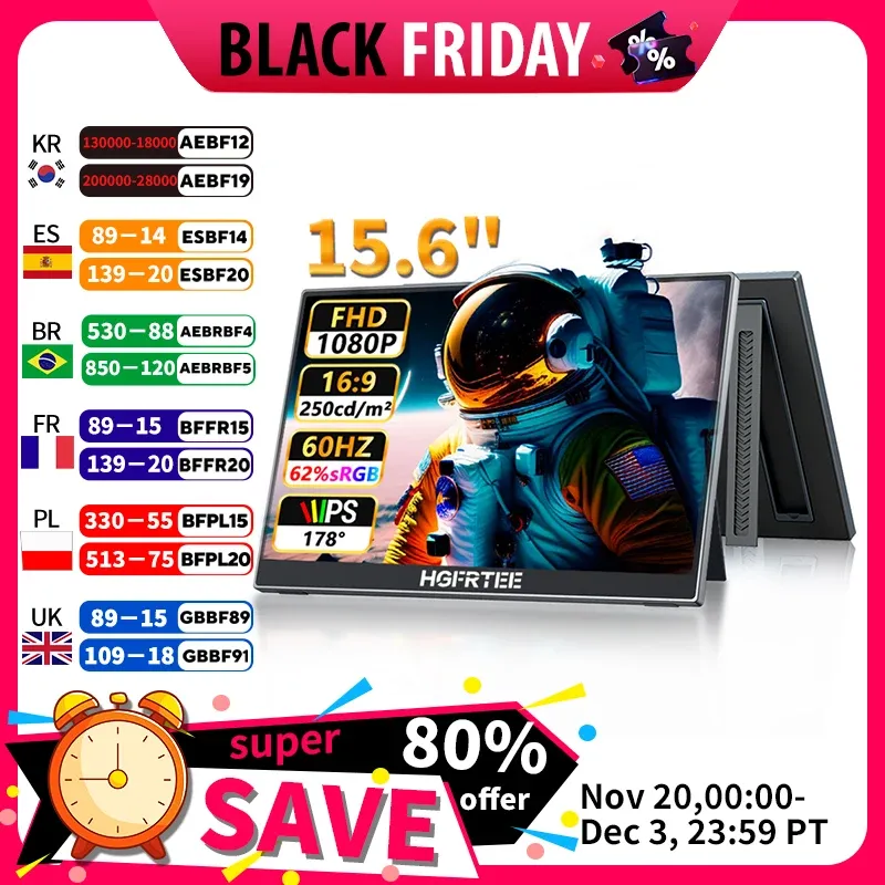 15.6" Portable Gaming Monitor 1080P 1