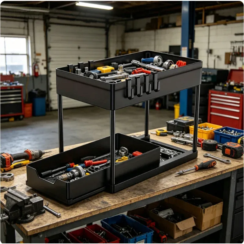 2 Tier Sliding Under Sink Organizer Rack 1