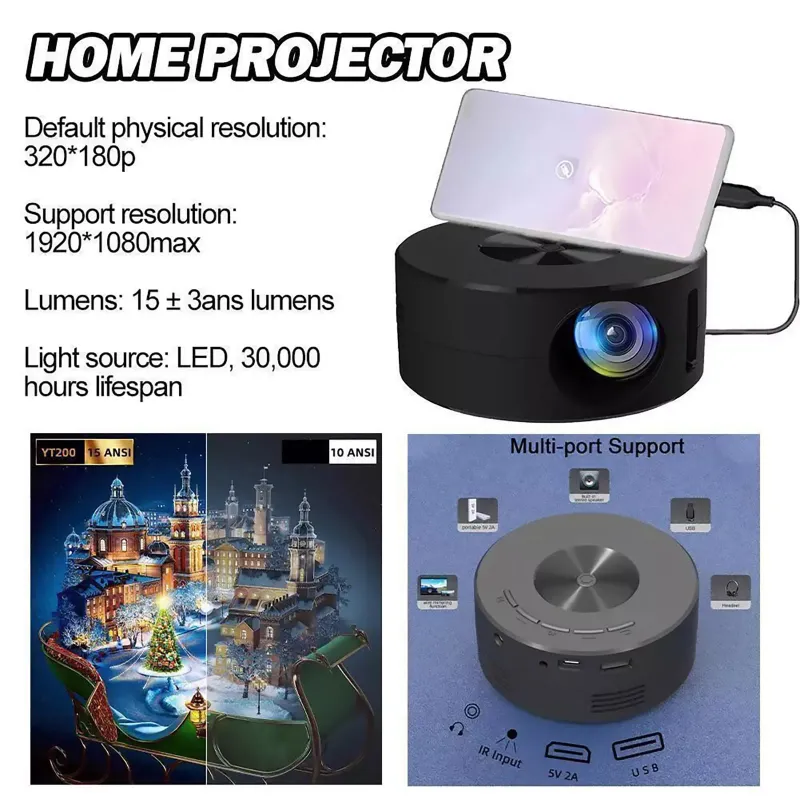 HD 1080P Mini Portable Projector 4
