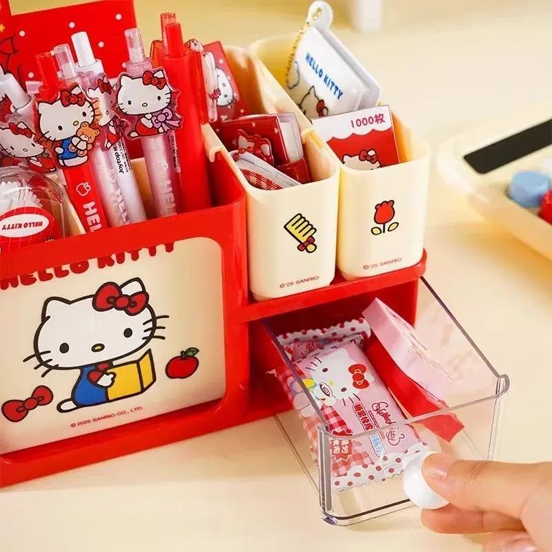 Sanrio HelloKitty Desk Organizer Box Drawer Pen Holder Removable Cute for Students Stationery Girls Daily Use Home Gifts 2