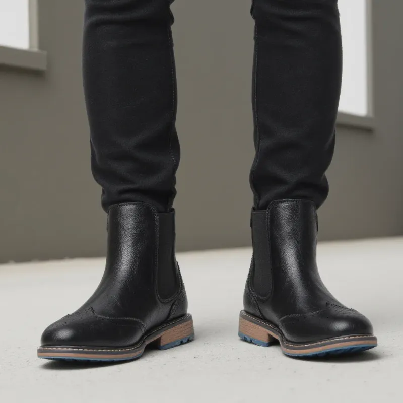 Brogue Chelsea Leather Boots Men 6