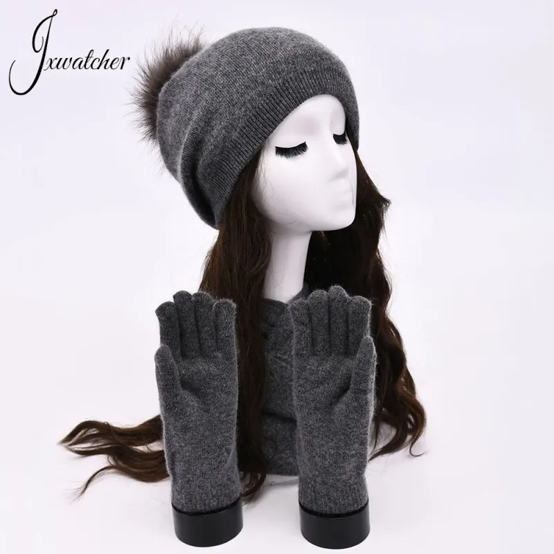 Women's Winter Hat Gloves Scarf Set 6