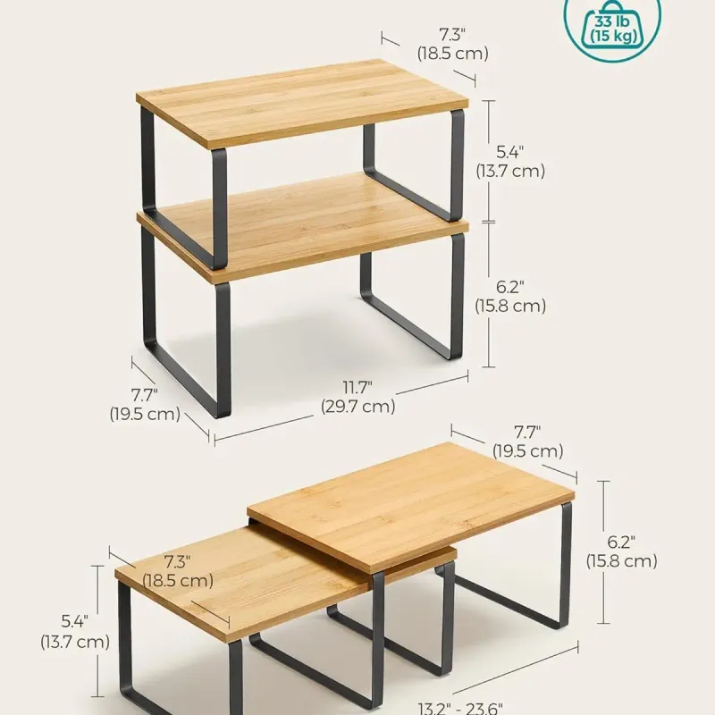 SONGMICS Cabinet Organizer Shelf Set of 2 2