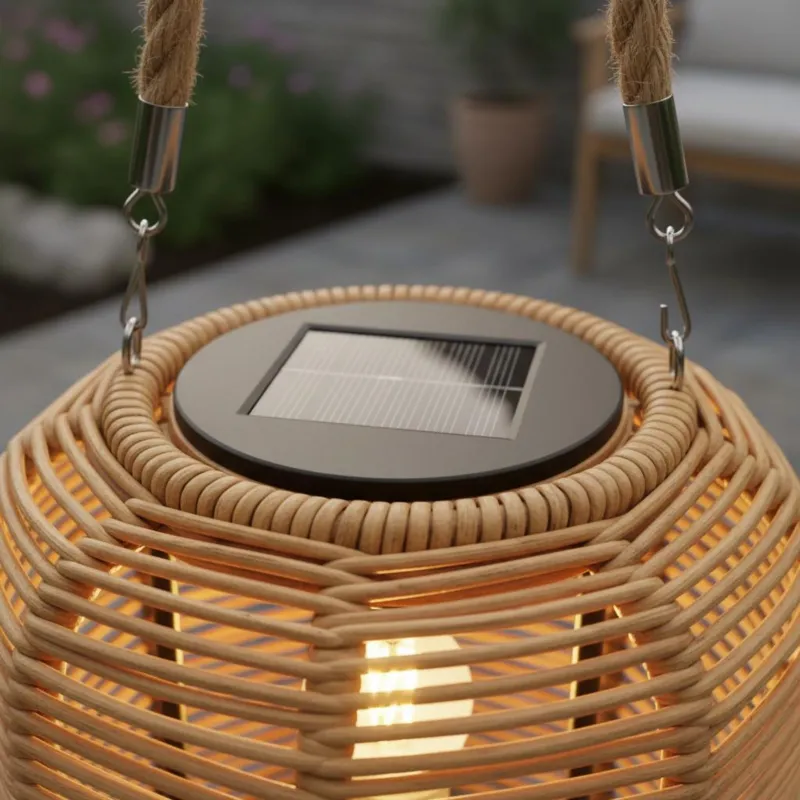 Handwoven Solar Rattan Lantern 4