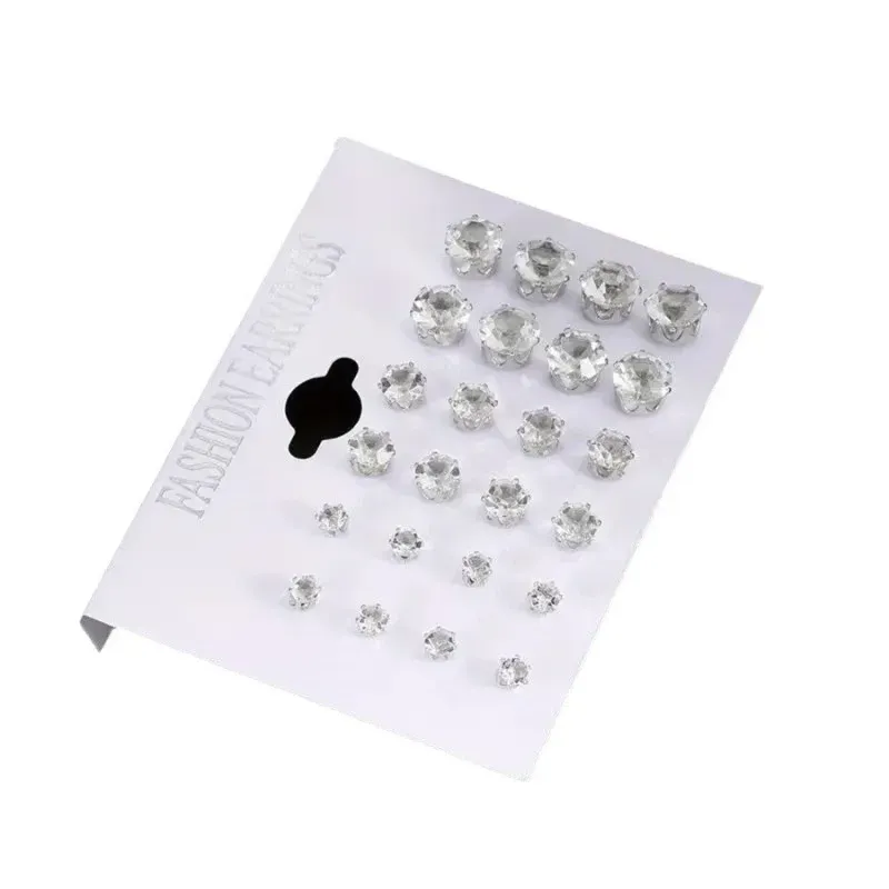 12 Pairs Zircon Stud Earrings Set 5