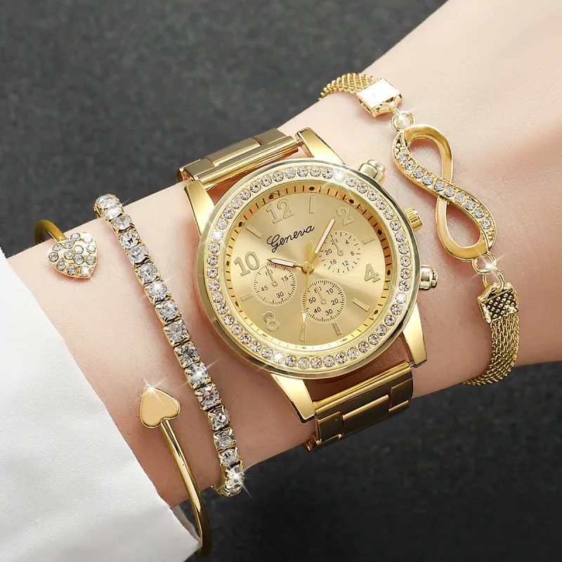 4PCS Rhinestone Women's Watch & Bracelet Set 1