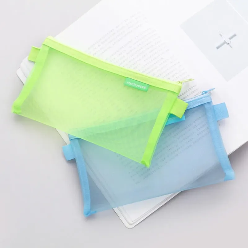 1pc Transparent Mesh Pencil Case Storage Student Simple Pencil Bag Large Capacity Pouches Stationery Organizer Pencilcase Holder 3