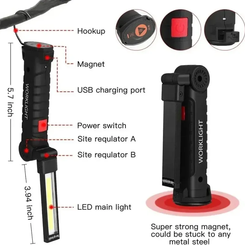 Магнитный COB LED рабочий фонар‑светильник 3