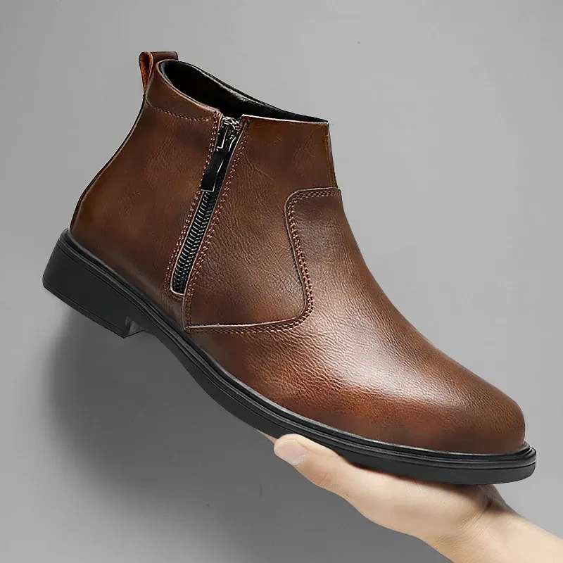 Men's Zippered Leather Chelsea Boots 5