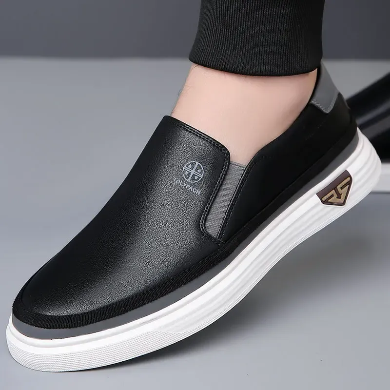 Men's Leather Slip-On Sneakers White 5