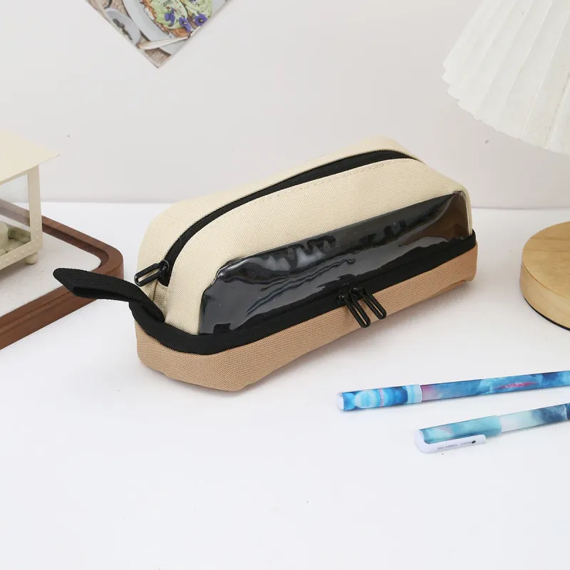 Large Capacity Cute ship Double Zipper Pencil Case Color Block Stationery Organizer Pencil Pouch Student Back To School Supplies 3
