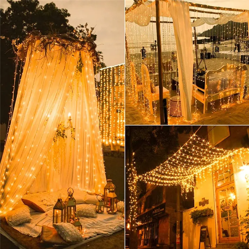 Solar Curtain LED String Lights 300 LEDs 5