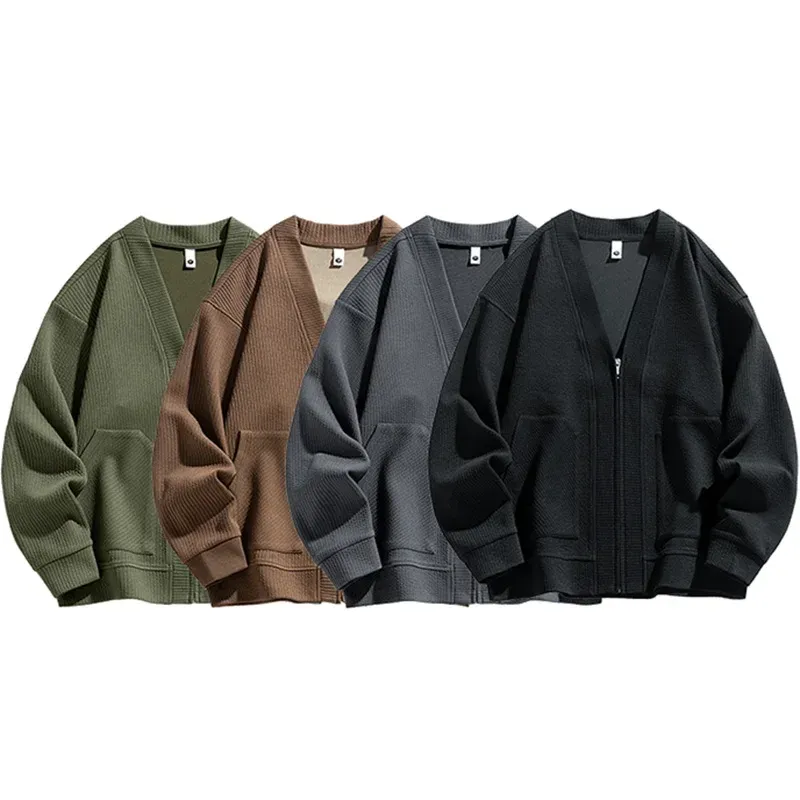 Big Size Korean Style Zip-Up Cardigan Green 3