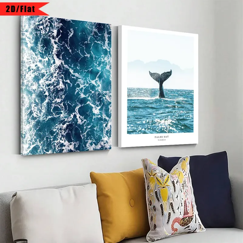 Minimalist Blue Whale Tail Canvas Art 2