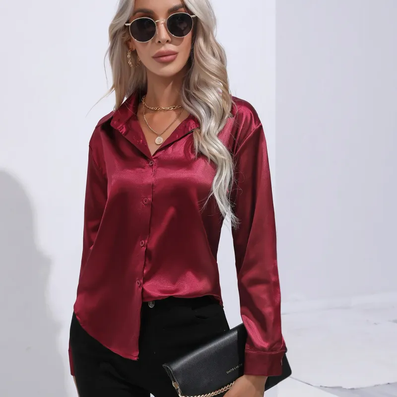 Elegant Satin Office Blouse Long Sleeve 1