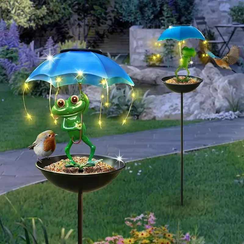 Solar Frog LED Bird Feeder Statue 5