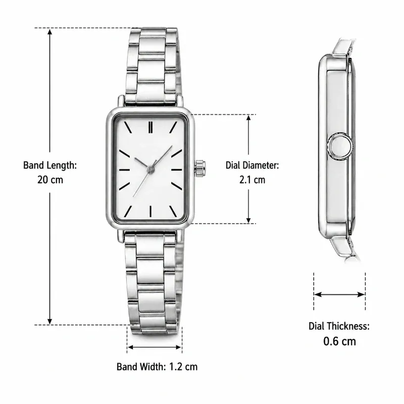 Silver Rectangle Quartz Bracelet Watch 6